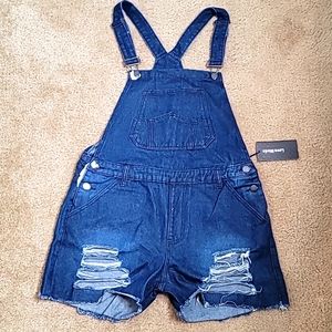NEW Woman's Dark Blue Jean Overall Distressed Shorts